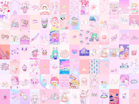 155 PCS Pink Kawaii Wall Collage Kit Pastel Manga | Etsy