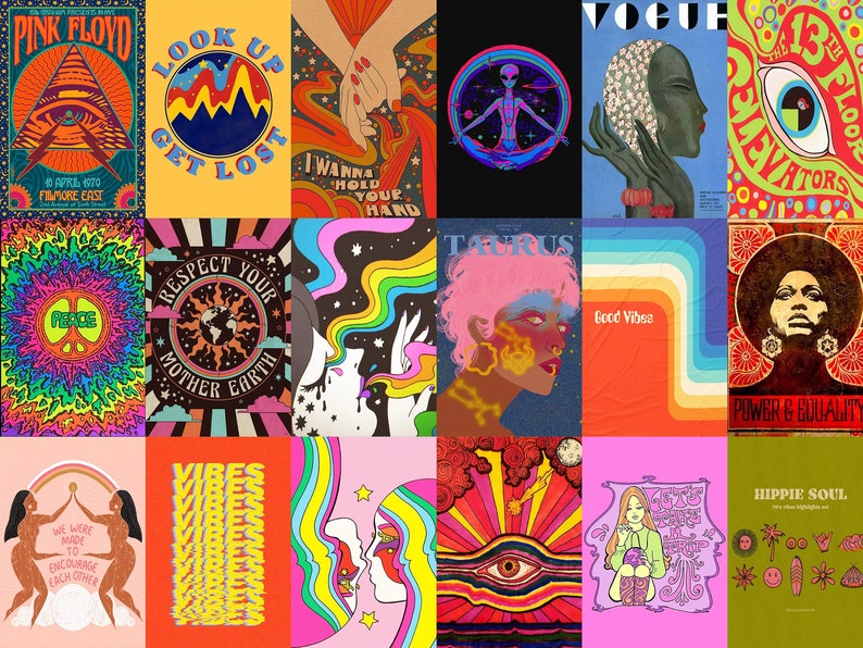 202 PCS Vintage Hippie Wall Collage Kit Retro Hippie - Etsy Australia
