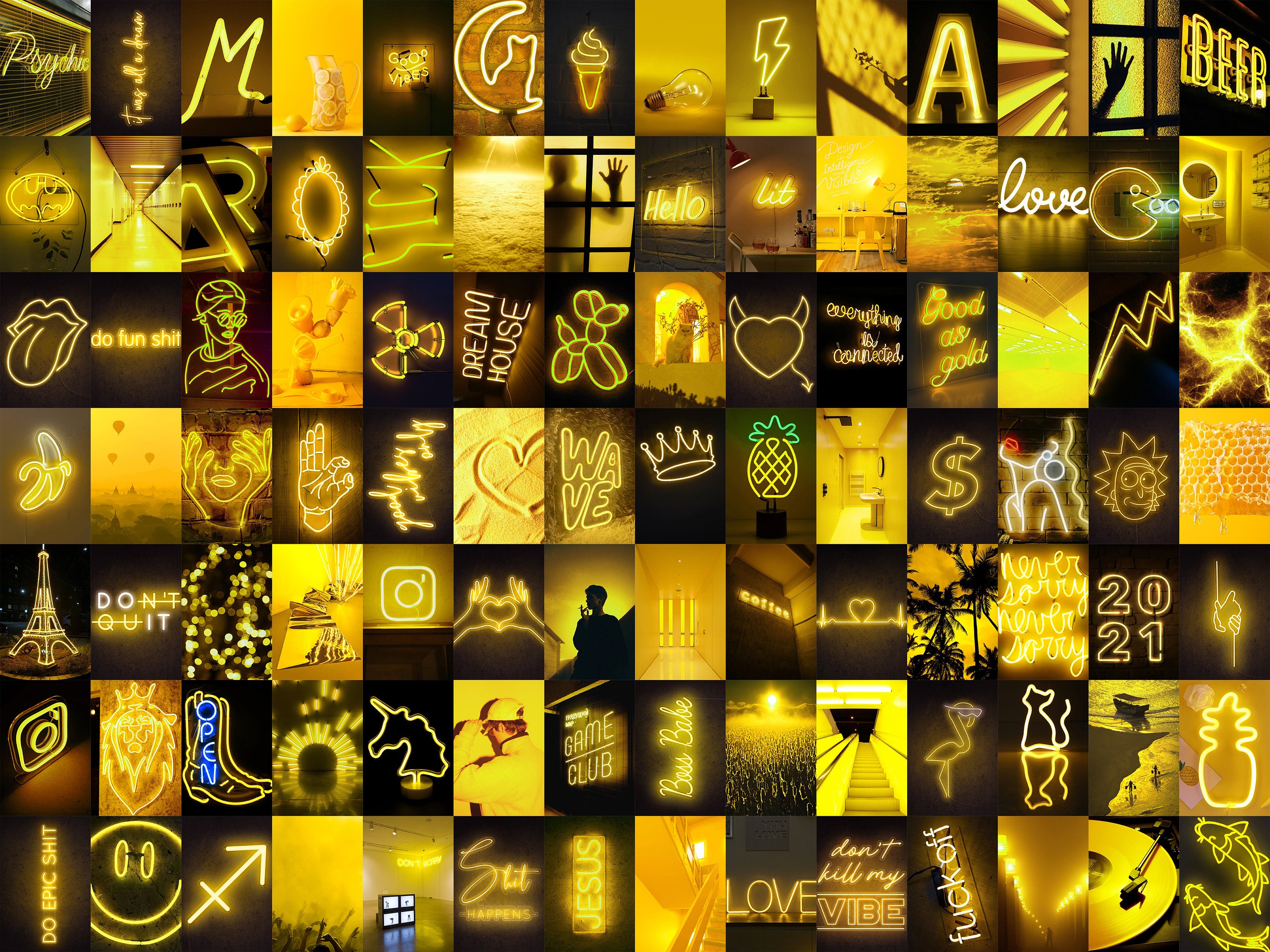 100 Pcs Neon Yellow Wall Collage Kit Honey Yellow Etsy Ireland