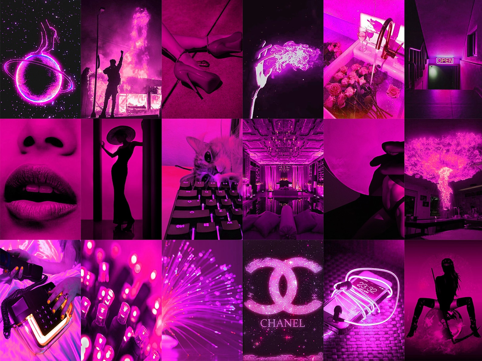 180 PCS Neon Pink Wall Collage Kit Boujee Pink Art Etsy UK