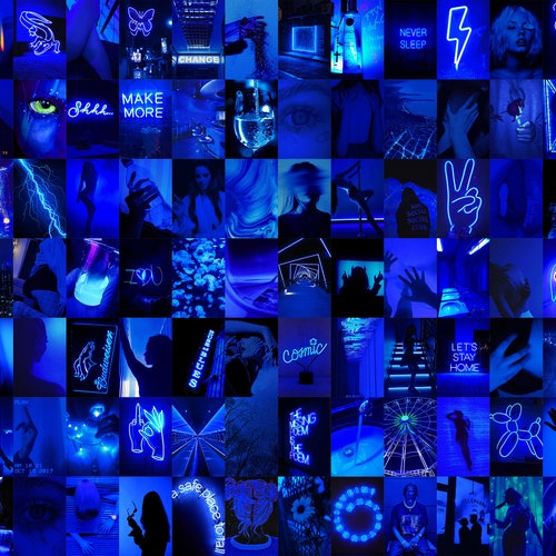 Navy Blue Photo Wall Collage Kit Blue Aesthetic Dark Blue - Etsy