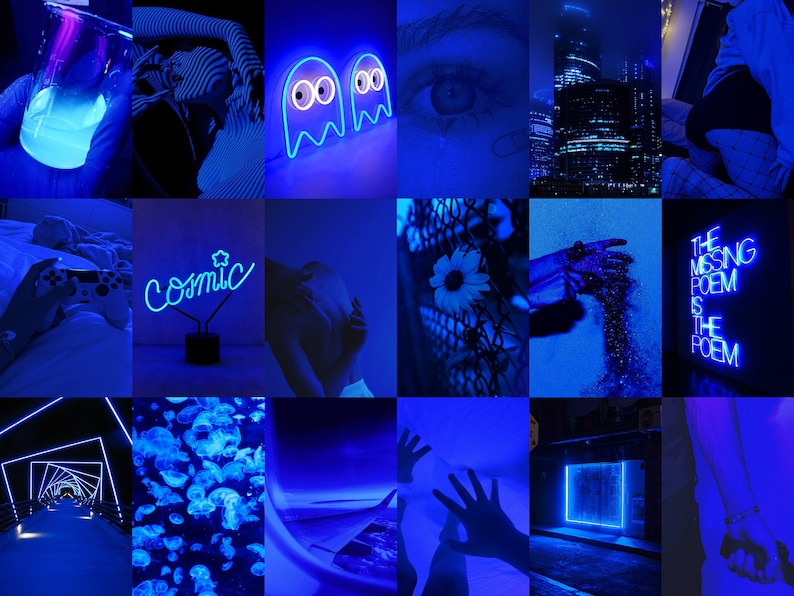 110 PCS Euphoria Blue Wall Collage Kit Blue Neon Aesthetic | Etsy