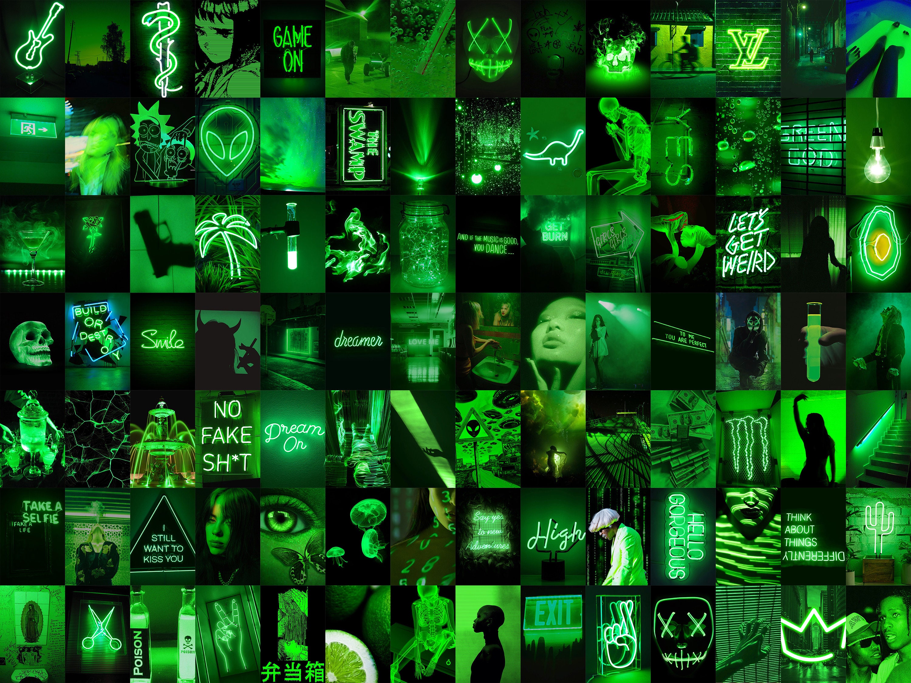 105 PCS Euphoria Green Wall Collage Kit Green Neon Aesthetic 