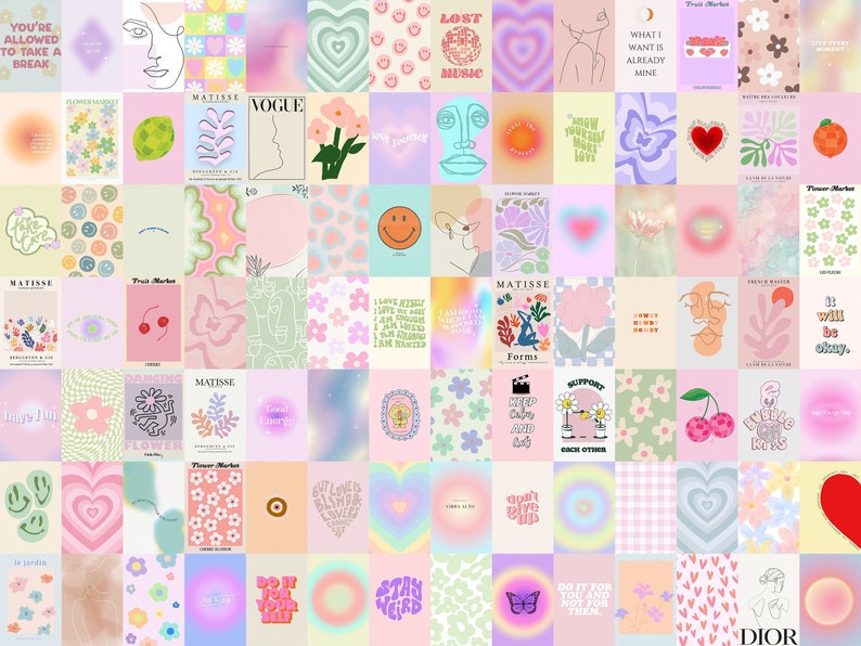 150 PCS Danish Pastel Aesthetic Wall Collage Kit Danish - Etsy