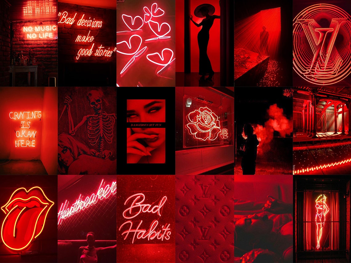 126 PCS Neon Red Wall Collage Kit Boujee Red Aesthetic | Etsy