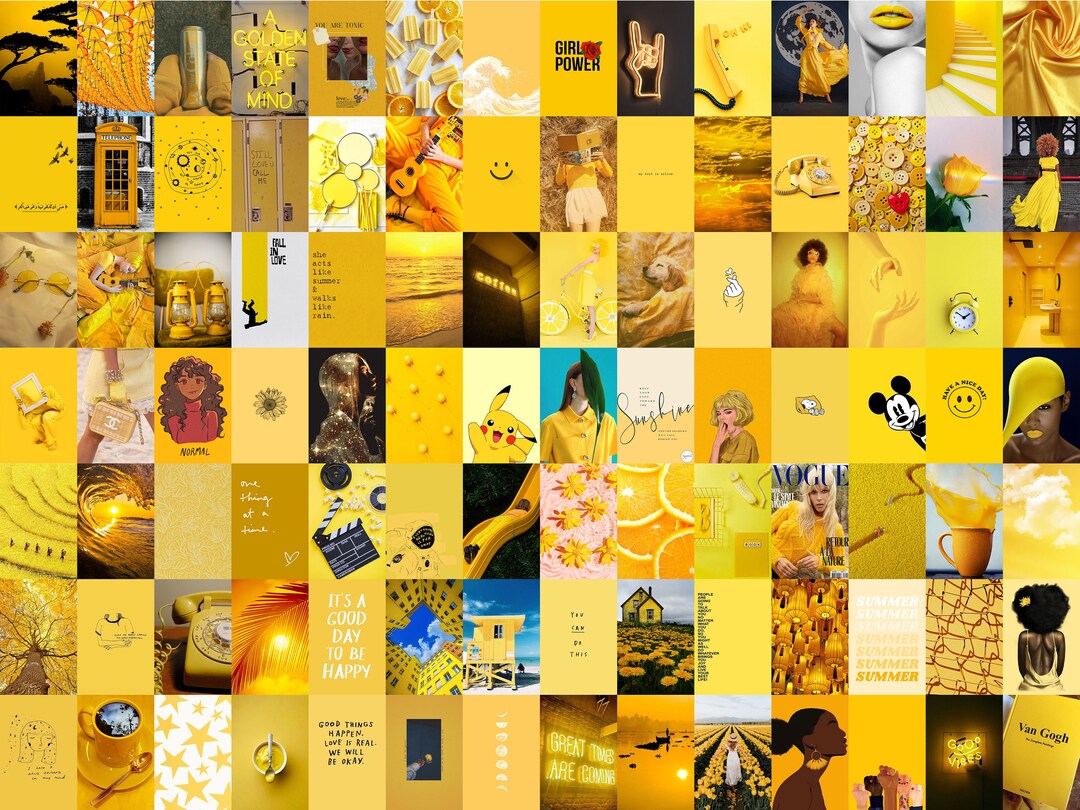 155 PCS Yellow Wall Collage Kit Yellow Art Aesthetic Photo Etsy