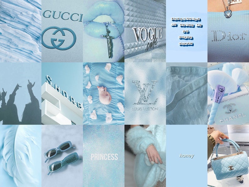 130 PCS Baby Blue Wall Collage Kit Light Blue Art Etsy