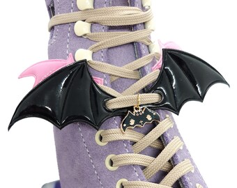 Halloween Small Black, White, Holographic, Pink Bat Wings Shoe Lace Charm - Roller Skate/ Shoe Accessories