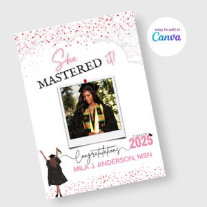 ¡Lo logró! Anuncio de graduación de maestría / Tarjeta de graduación personalizada para ella / Gráfico para redes sociales / Plantilla de Canva