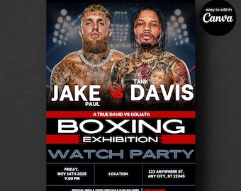 Jake Paul Vs Tank Davis Boxing Watch Party: Canva Template