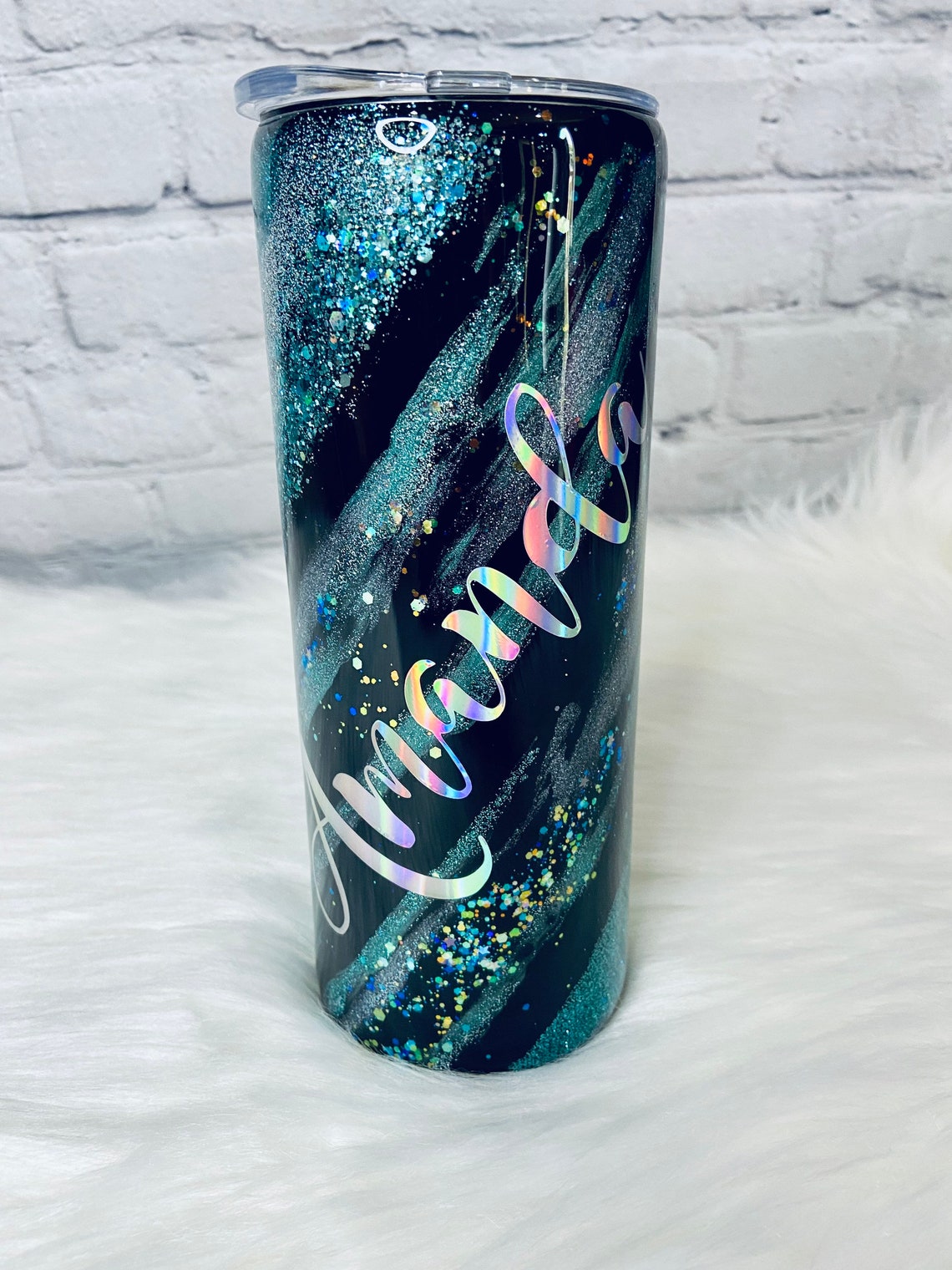 Swirl Teal & Black Stainless Steel Glitter Tumbler Etsy