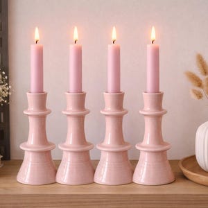 Set of Handmade Pink Ceramic Candle Holder – Artisan Moroccan Pottery Decor