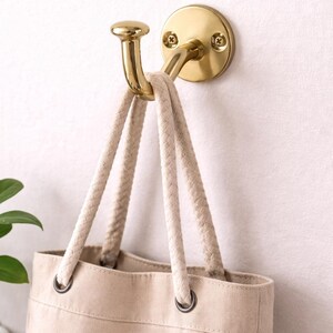 Set of 3 Modern Brass Wall Hooks – Minimalist Coat, Towel and Bag Hooks – Bathroom & Entryway Hardware