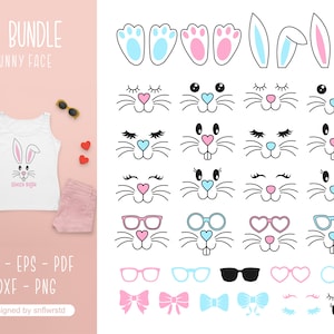 Bunny Face Svg, Easter Svg, Bunny Face Set Pasen, Bunny Easter Svg, Easter Bunny Svg, Easter Bunny Svg, Bunny Cut-bestanden voor Cricut