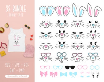 Cara de conejo Svg, Pascua Svg, Conjunto de cara de conejo de Pascua, Conejito de Pascua Svg, Conejito de Pascua Svg, Conejito de Pascua Svg, Archivos de corte de conejo para Cricut