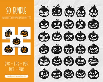 Paquete de SVG de cara de calabaza, paquete de PNG de Jack O'Lantern, paquete de SVG de Halloween, SVG de cara de calabaza, clipart de calabaza para Cricut y Silhouette
