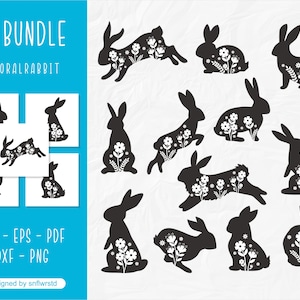 Floral Rabbit svg, Rabbit Easter svg, Easter Cut File, Flower Rabbit Easter, Flower Bunny cricut, Rabbit Silhouette for Cricut and Cut File