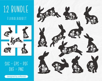 Floral Rabbit svg, Rabbit Easter svg, Easter Cut File, Flower Rabbit Easter, Flower Bunny cricut, Rabbit Silhouette for Cricut and Cut File