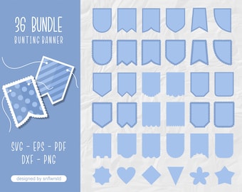 Bunting banner svg, Banner bunting birthday party, Scallop banner, Banner template svg, Bunting banner bundle svg, Bunting svg for Cricut