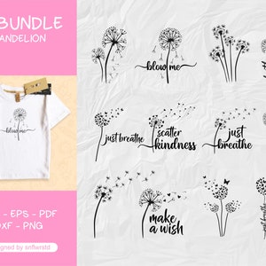 Dandelion Svg Bundle, Dandelion Svg, Dandelion Png, Dandelion Wall Art, Cut files for Cricut, Silhouette, Clipart, Just Breathe Svg