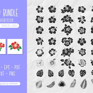 Tropical Floral SVG, Hibiscus svg, Monstera Leaf svg, Tropical Plant SVG, Jungle leaves svg, Hawaiian Leaf clipart svg silhouette for cricut