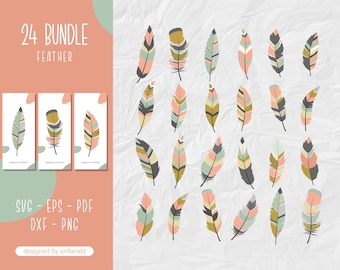 Pluma SVG, paquete de plumas SVG, plumas Boho SVG, clipart de plumas Boho, clipart de plumas, silueta de pluma, plumas SVG para Cricut