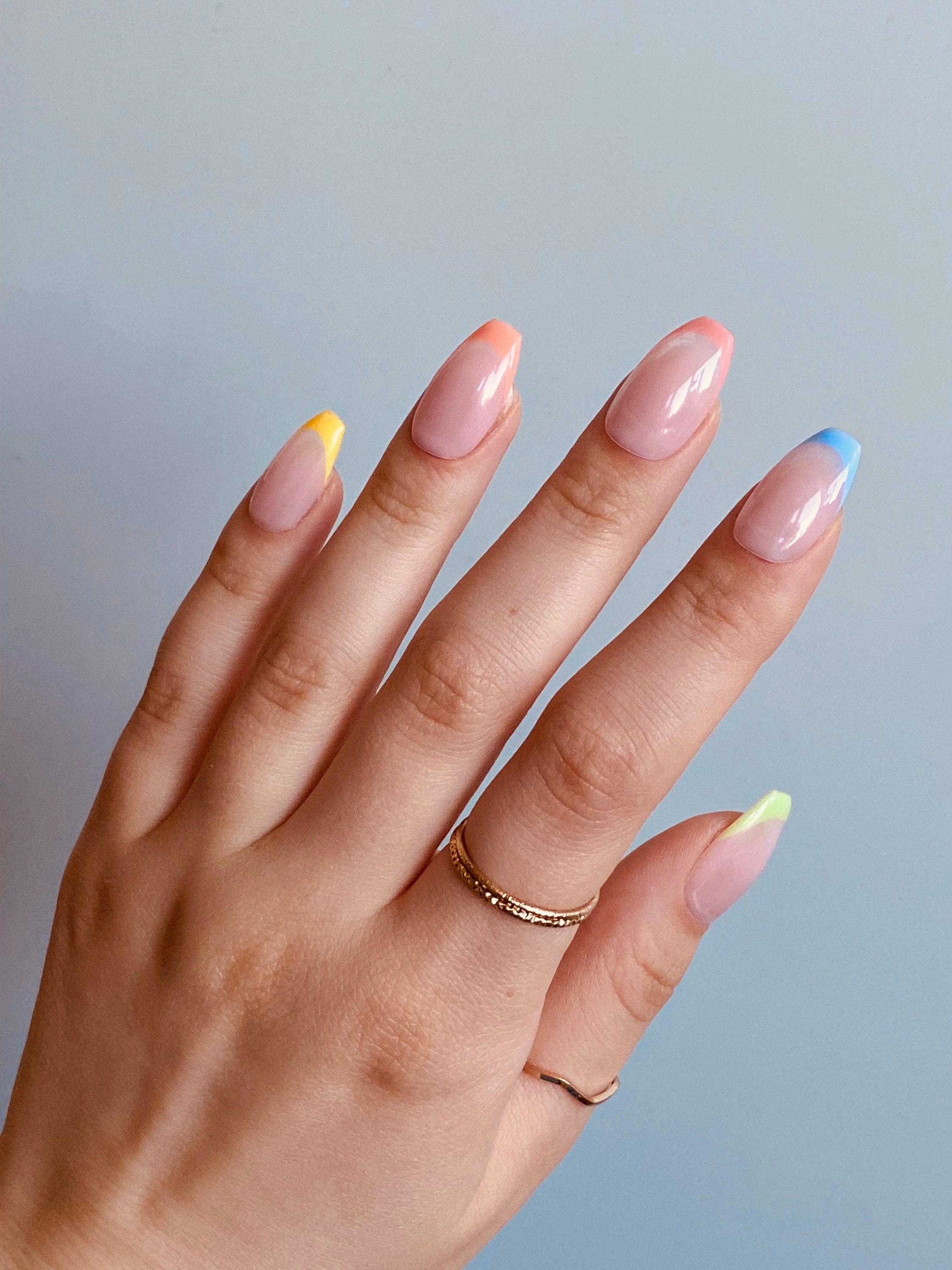 PASTEL Press on Nails French Pastel Tip Long Short Nails - Etsy