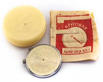 Régua redonda logarítmica soviética vintage, calculadora matemática, engenheiro da URSS