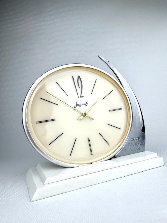 Vintage Soviet Molnija Desk Clock “vostok-1” 1960s Space Era USSR