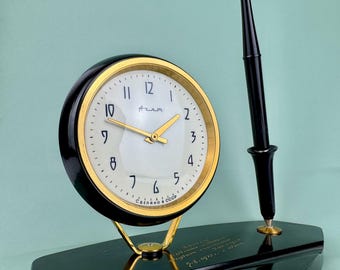 Vintage AGAT Mantel Clock with Pen Holder, USSR Desk Decor