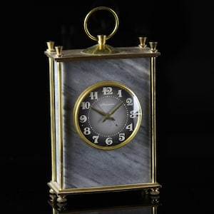 Soviet vintage mechanical mantel desk clock watch MOLNIYA marble Stone  USSR 1960's