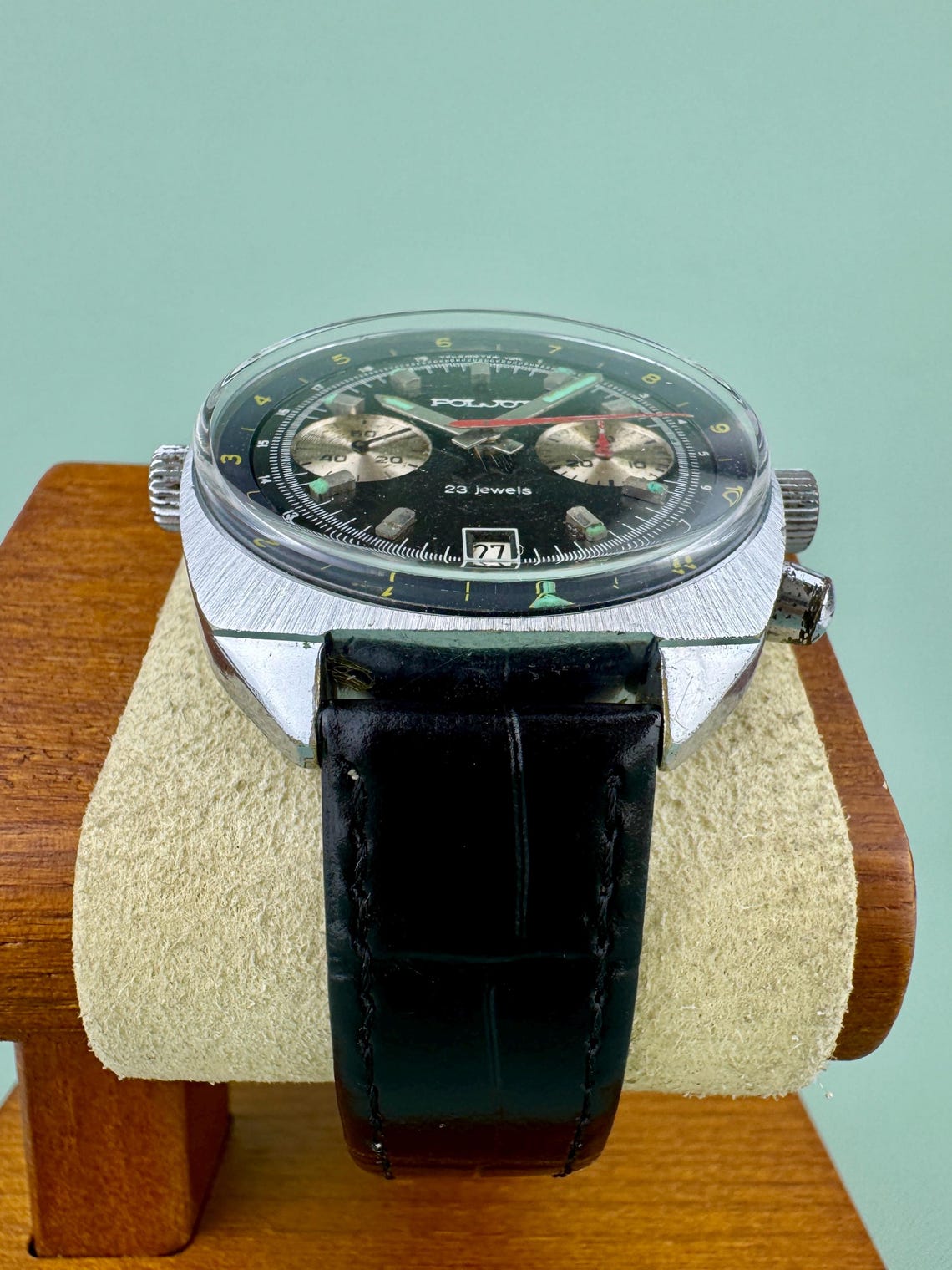 Soviet men's mechanical wristwatch Chronograph POLJOT 3133 Shturmanskie watch, photo 3 of 5
