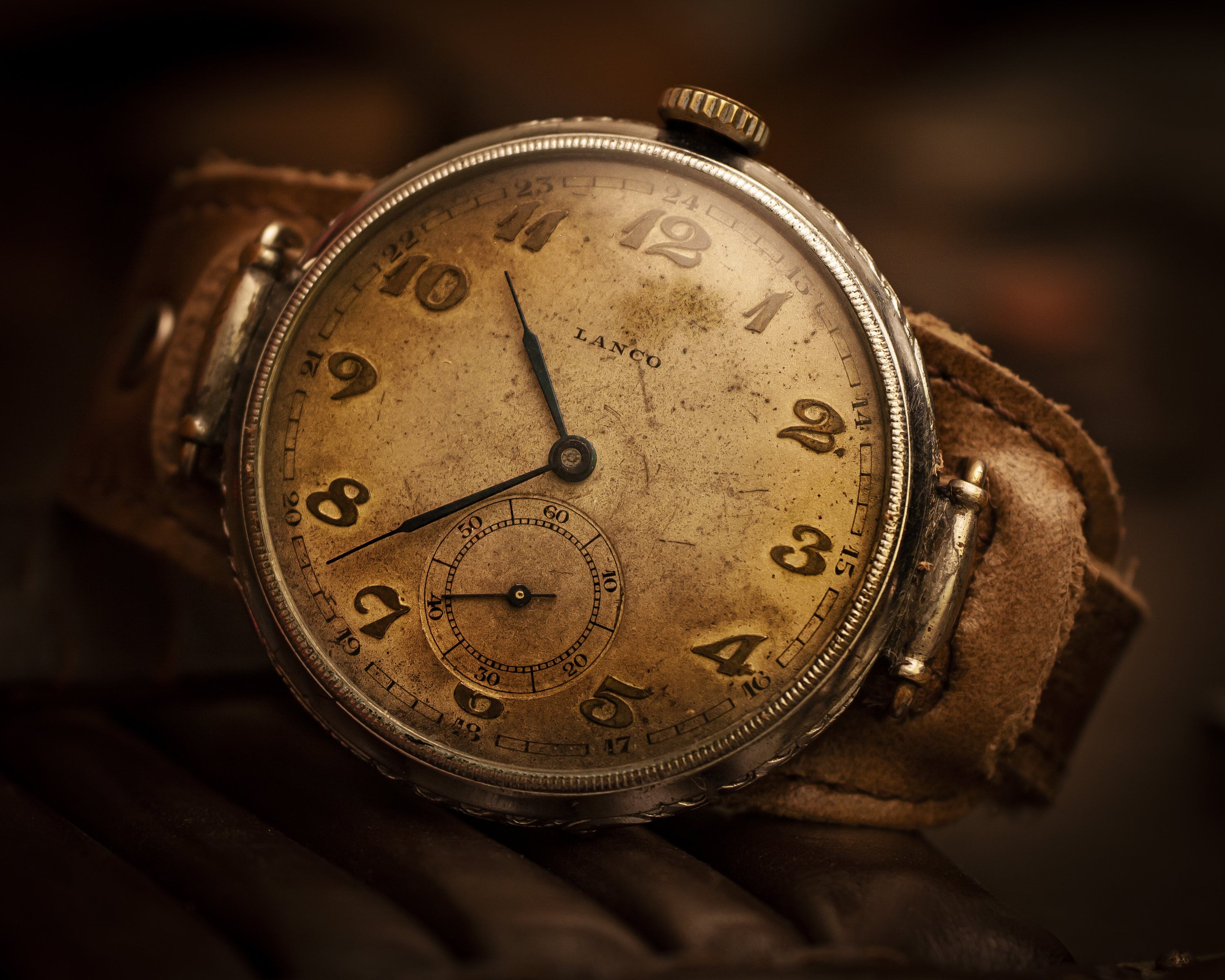 Antique Vintage Watch LANCO Large Switzerland Watch With Leather