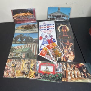 ENTRADAS para el Salón de la Fama del Circo de los años 70 Folleto de Circus World Lote de postales de Ringling
