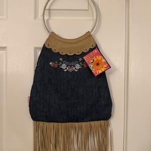 VTG 90’s Y2K Teen Tween Embroidered Denim Mudd Bagz tassel fringe handbag purse