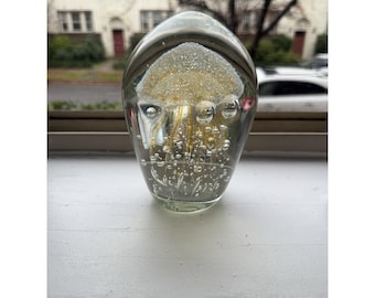 Large Murano? Art Glass Jellyfish Paperweight Gold Bubbles 6.25" Aquarium Look