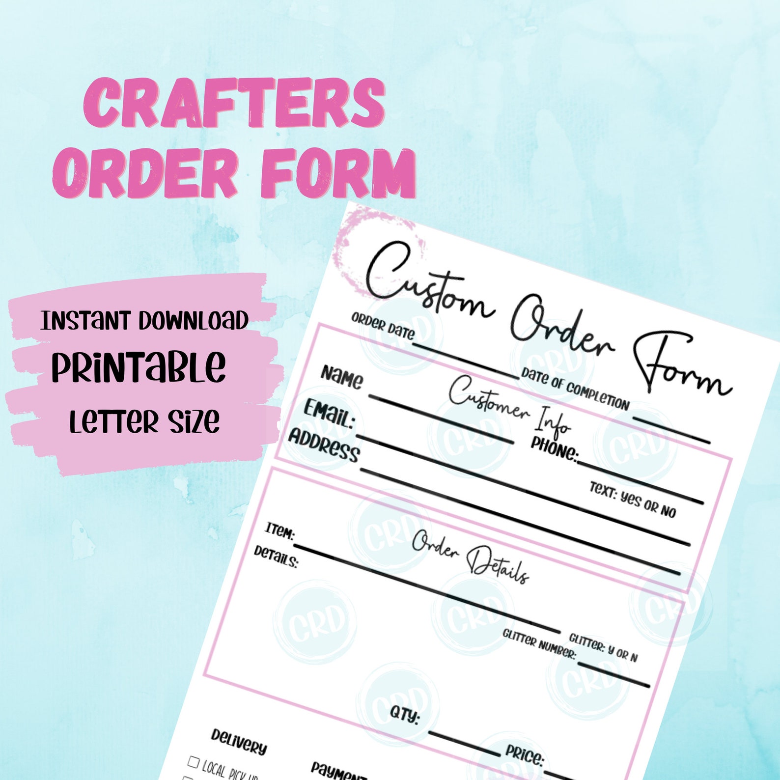 Custom Order Form Crafters Order Form PDF Instant Download Print Ready Order Form Etsy
