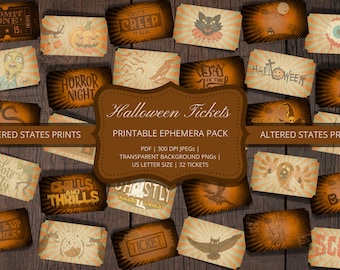 Halloween Printable Tickets, Halloween Ephemera Pack, Junk Journal Kit, Grunge Halloween, Horror Junk Journal, INSTANT DIGITAL DOWNLOAD