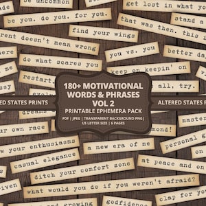 Expressions motivantes, volume 2, mots à imprimer, mots pour collage, bandes de mots, sentiments à imprimer, mots indésirables pour un journal numérique, pack éphémères