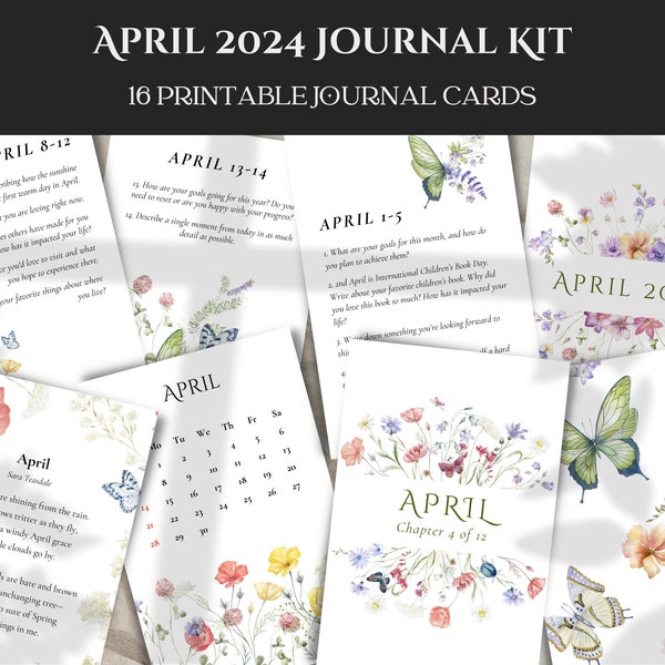 April 2024 Monthly Journal Kit, Journal Prompts, Journaling Prompts, Journal Prompt Cards, Writing Prompts, Journal Inserts, Journal Cards