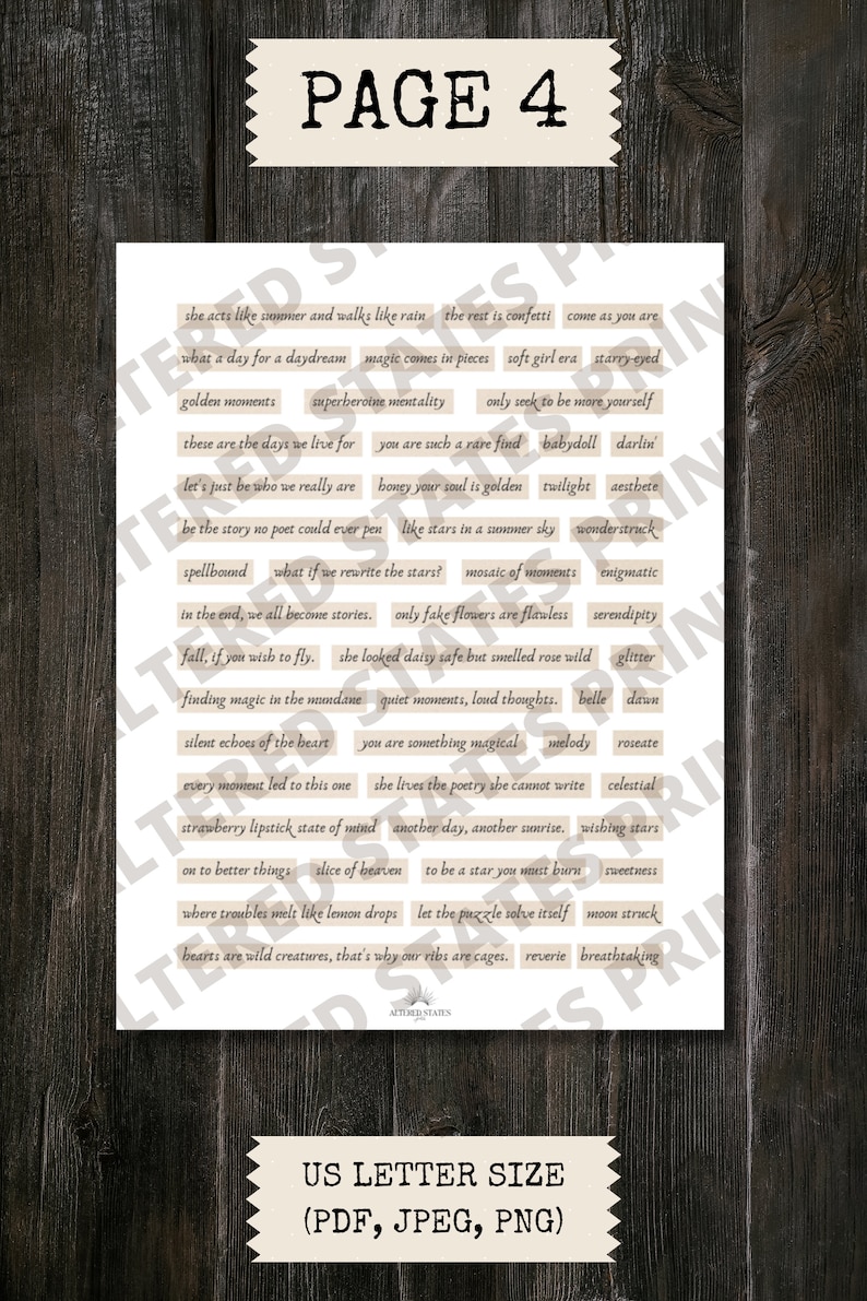 Citas de palabras de diario basura imprimibles vintage, palabras de diario bastante estéticas, palabras digitales, tiras de palabras, efímeras de sentimientos imprimibles imagen 5