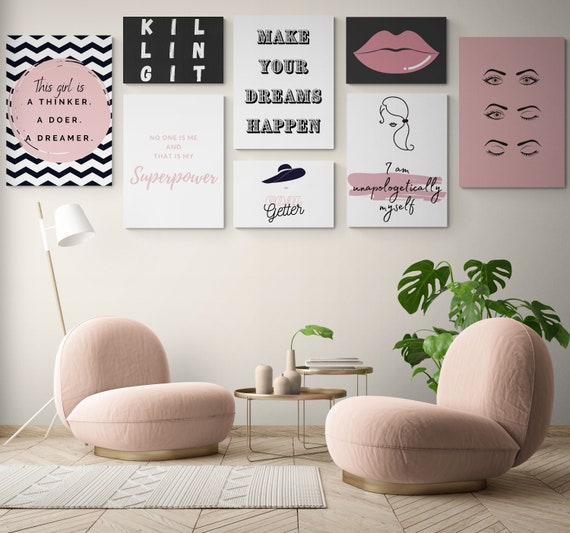 12 Blush Pink Teen Girl Print Set, Printable Wall Art Bundle, Girl