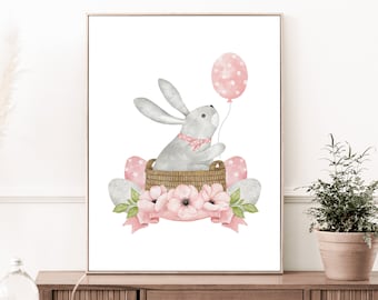 Aquarell Osterhase Print, Hase Malerei, Hase Wandkunst, Hase Kinderzimmer Wandkunst, niedliche Hase, Frühling druckbare Kunst, DIGITAL DOWNLOAD