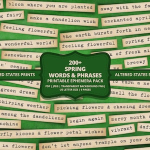 Frases de primavera, paquete de efímeras, palabras de diario, palabras digitales, kit de diario basura, pegatinas de primavera, indicaciones de diario, DESCARGA IMPRIMIBLE