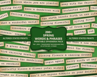 Spring Phrases, Ephemera Pack, Journal Words, Digital Words, Junk Journal Kit, Spring Stickers, Journaling Prompts, PRINTABLE DOWNLOAD