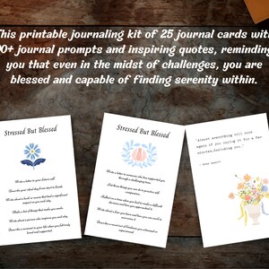 May include: A printable journaling kit with 25 cards featuring floral illustrations and inspirational quotes. The cards include prompts like "Write a letter to your future self" and "Reflect on a time when you had to make a difficult decision and how you approached it."