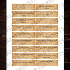 May include: A printable US Letter size PDF, JPEG, and PNG file featuring a collection of quotes on a vintage-style background. The quotes are in a variety of fonts and styles, with the title "PAGE 1" at the top.