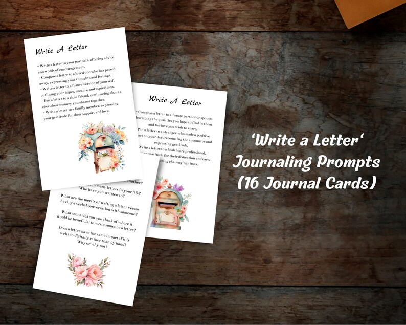 Letter Writing Journal Prompts, Printable Journal Cards, Journaling Prompts, Writing Prompts
