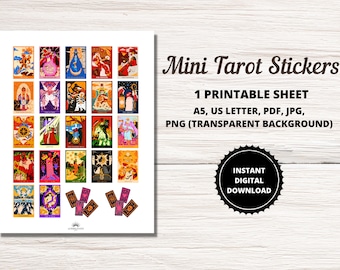 Printable Tarot Card Stickers, 22 Major Arcana Stickers, Mini Tarot Cards, Mystic Stickers, DIY Tarot Journal Printable, DIGITAL DOWNLOAD