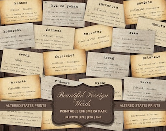 Foreign Words Dictionary Definitions Ephemera for Junk Journals (Digital Download)